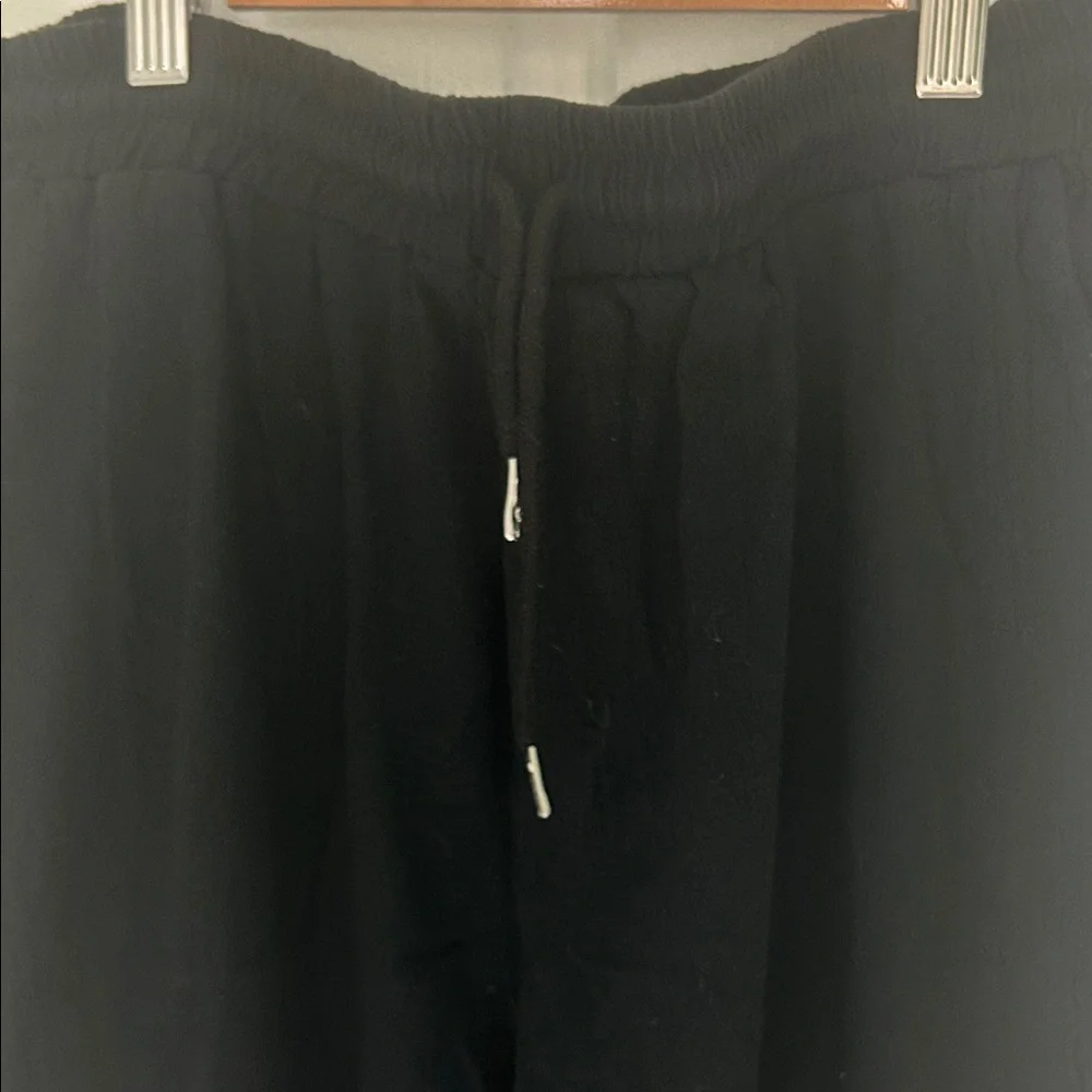 Women's Black Elastic Waist Drawstring Straight Leg Pants. - Picture 2 of 3